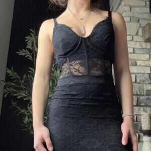 Black lace haute monde bodycon party mini dress size small